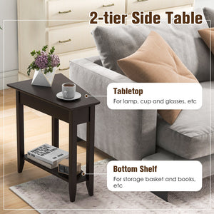 2-Tier Wedge Narrow End Table with Storage Shelf and Solid Wood Legs-Espresso view 9
