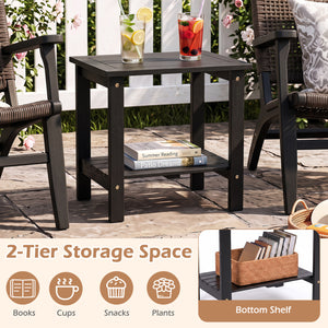 2-Tier Wood Patio End Table with Slatted Tabletop and Storage Shelf for Backyard-Black view 7
