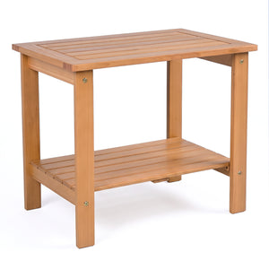 2-Tier Wood Patio End Table with Slatted Tabletop and Storage Shelf for Backyard-Natrual