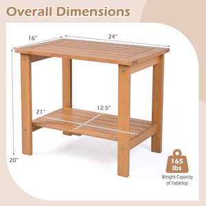 2-Tier Wood Patio End Table with Slatted Tabletop and Storage Shelf for Backyard-Natrual view 5