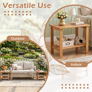 2-Tier Wood Patio End Table with Slatted Tabletop and Storage Shelf for Backyard-Natrual view 9