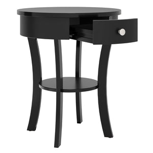 2-Tier Wood Round End Table with Open Drawer-Black view 4