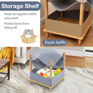 2-Tier Wooden Cat House with Semi-enclosed Condo and Removable Clothes-Gray view 8