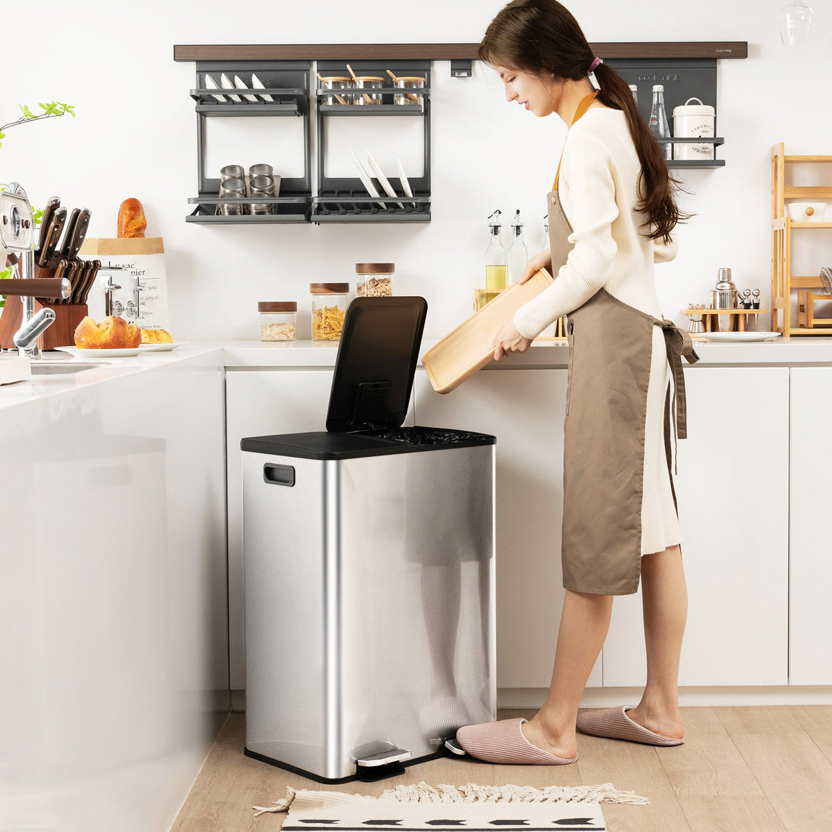 2 x 8 Gal Dual Compartment Trash Can-Silver view 2