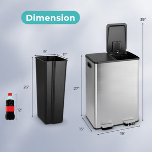 2 x 8 Gal Dual Compartment Trash Can-Silver view 5