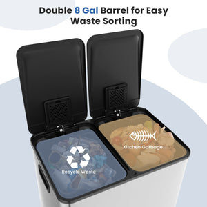 2 x 8 Gal Dual Compartment Trash Can-Silver view 6