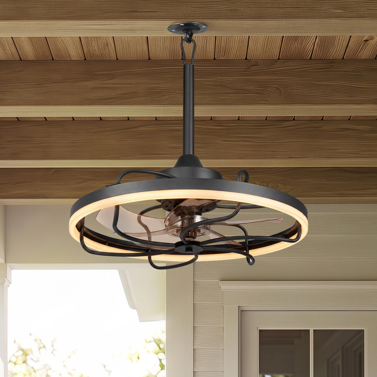 20” Celling Fan with Dimmable LED Light 6 Speeds and Timer-Black view 2