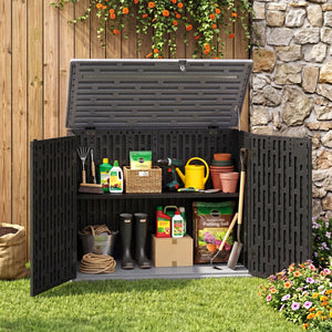 20 Cu.Ft Horizontal Resin Storage Shed with Adjustable Shelf-Black view 2