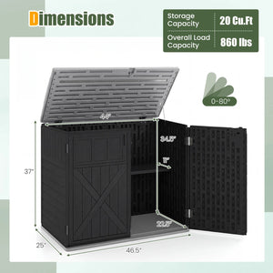 20 Cu.Ft Horizontal Resin Storage Shed with Adjustable Shelf-Black view 5