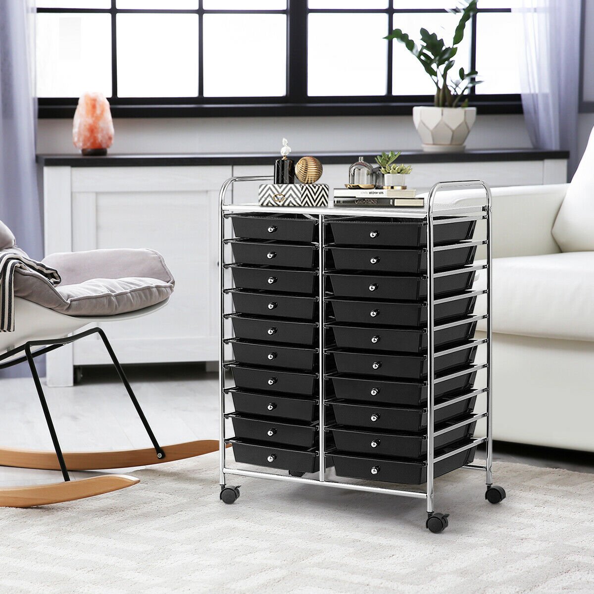 20 Drawers Storage Rolling Cart Studio Organizer-Black view 2