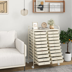 20 Drawers Rolling Storage Cart Studio Organizer-Beige view 2
