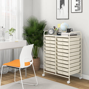 20 Drawers Rolling Storage Cart Studio Organizer-Beige view 3
