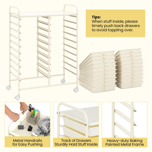 20 Drawers Rolling Storage Cart Studio Organizer-Beige view 7