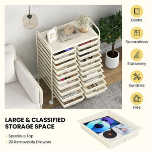 20 Drawers Rolling Storage Cart Studio Organizer-Beige view 8