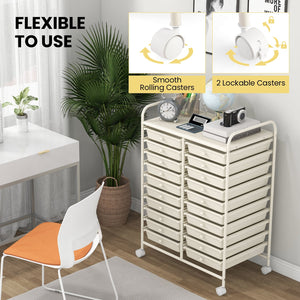 20 Drawers Rolling Storage Cart Studio Organizer-Beige view 9
