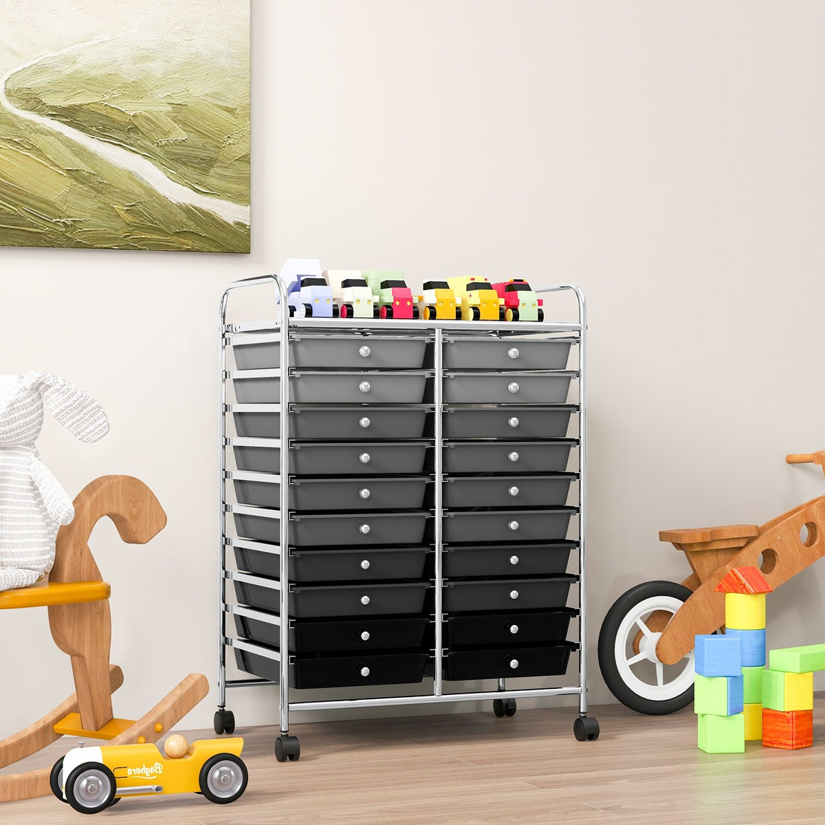 20 Drawers Rolling Storage Cart Studio Organizer-Black & Gray view 2