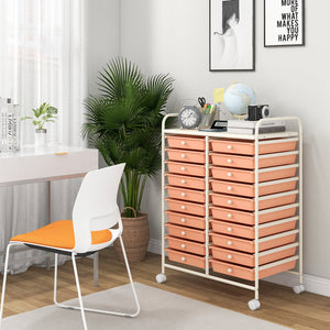 20 Drawers Rolling Storage Cart Studio Organizer-Peach view 3