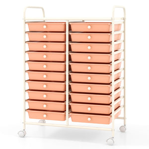 20 Drawers Rolling Storage Cart Studio Organizer-Peach view 4