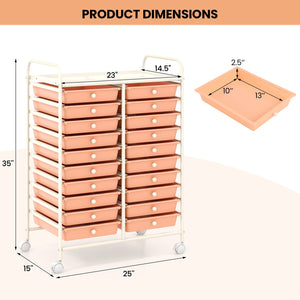 20 Drawers Rolling Storage Cart Studio Organizer-Peach view 5