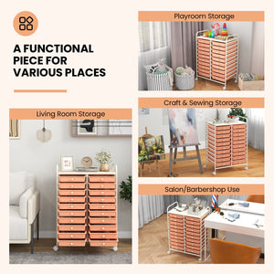 20 Drawers Rolling Storage Cart Studio Organizer-Peach view 6