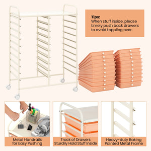 20 Drawers Rolling Storage Cart Studio Organizer-Peach view 7