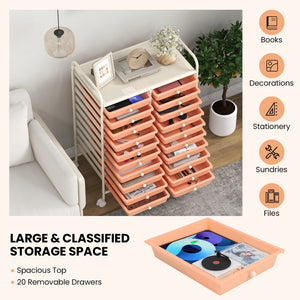 20 Drawers Rolling Storage Cart Studio Organizer-Peach view 8