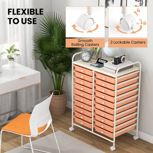20 Drawers Rolling Storage Cart Studio Organizer-Peach view 9