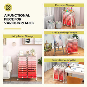 20 Drawers Rolling Storage Cart Studio Organizer-Gradient Pink view 6