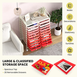 20 Drawers Rolling Storage Cart Studio Organizer-Gradient Pink view 7