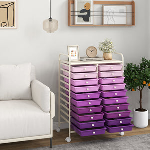 20 Drawers Rolling Storage Cart Studio Organizer-Purple view 2