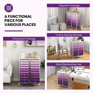 20 Drawers Rolling Storage Cart Studio Organizer-Purple view 6