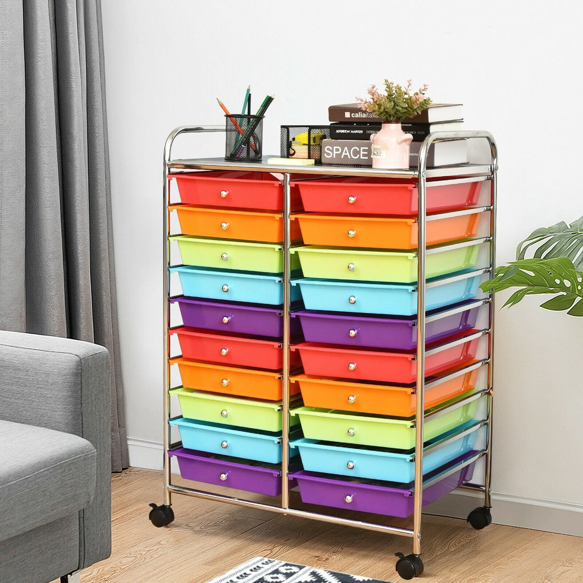 20 Drawers Storage Rolling Cart Studio Organizer-Multicolor view 2