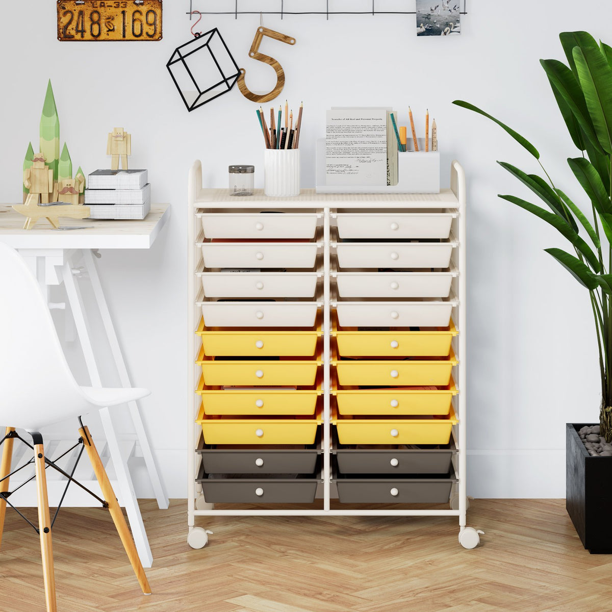 20 Drawers Storage Rolling Cart Studio Organizer-Yellow view 2