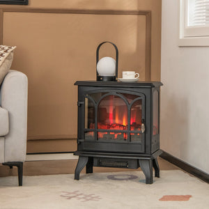 1400W Electric Stove Heater with 3-Level Flame Effect and 3-Sided View-Black view 2
