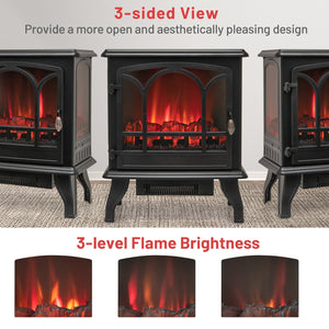 1400W Electric Stove Heater with 3-Level Flame Effect and 3-Sided View-Black view 5