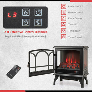 1400W Electric Stove Heater with 3-Level Flame Effect and 3-Sided View-Black view 6