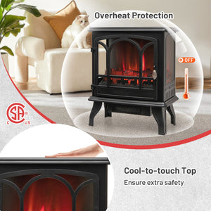 1400W Electric Stove Heater with 3-Level Flame Effect and 3-Sided View-Black view 8
