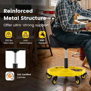 20 Inch-25 Inch Height Adjustable Rolling Garage Stool with Tool Tray Storage-Yellow view 7