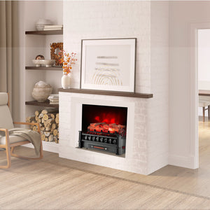 20 Inch Electric Fireplace Heater with Realistic Birchwood Ember Bed-Black view 2