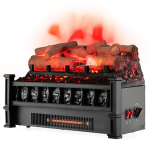20 Inch Electric Fireplace Heater with Realistic Birchwood Ember Bed-Black view 4