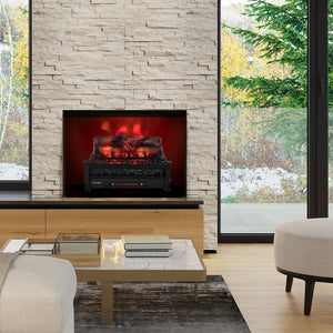 20 Inch Electric Fireplace Heater with Realistic Pinewood Ember Bed-Black view 3