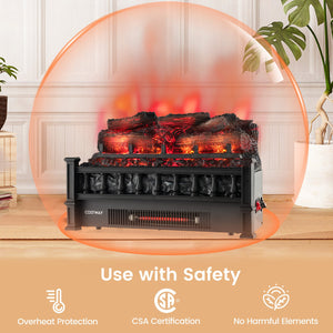 20 Inch Electric Fireplace Heater with Realistic Pinewood Ember Bed-Black view 6