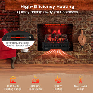 20 Inch Electric Fireplace Heater with Realistic Pinewood Ember Bed-Black view 7