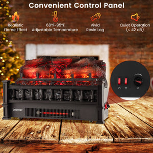 20 Inch Electric Fireplace Heater with Realistic Pinewood Ember Bed-Black view 8