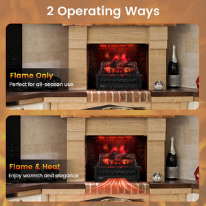20 Inch Electric Fireplace Heater with Realistic Pinewood Ember Bed-Black view 9