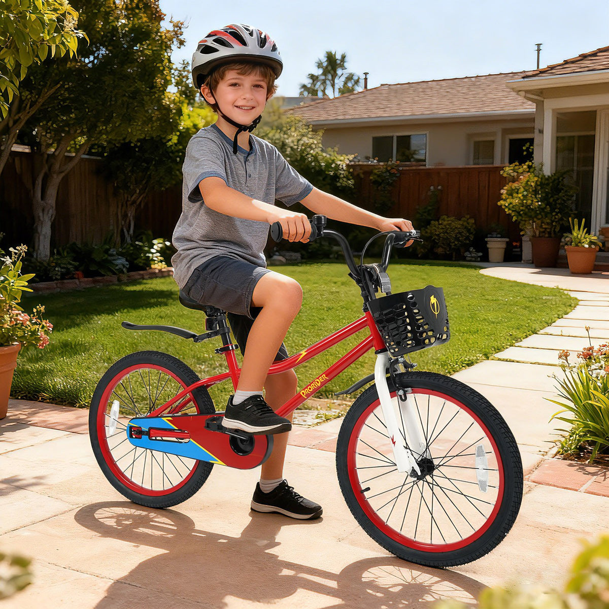 20 Inch Kids Bike Adjustable with Kickstand and Storage Basket for Aged 8+ Years-Red view 2