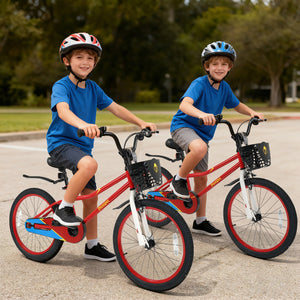 20 Inch Kids Bike Adjustable with Kickstand and Storage Basket for Aged 8+ Years-Red view 3