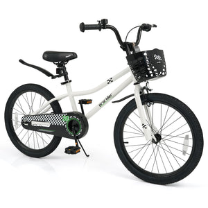 20 Inch Kids Bike Adjustable with Kickstand and Storage Basket for Aged 8+ Years-White