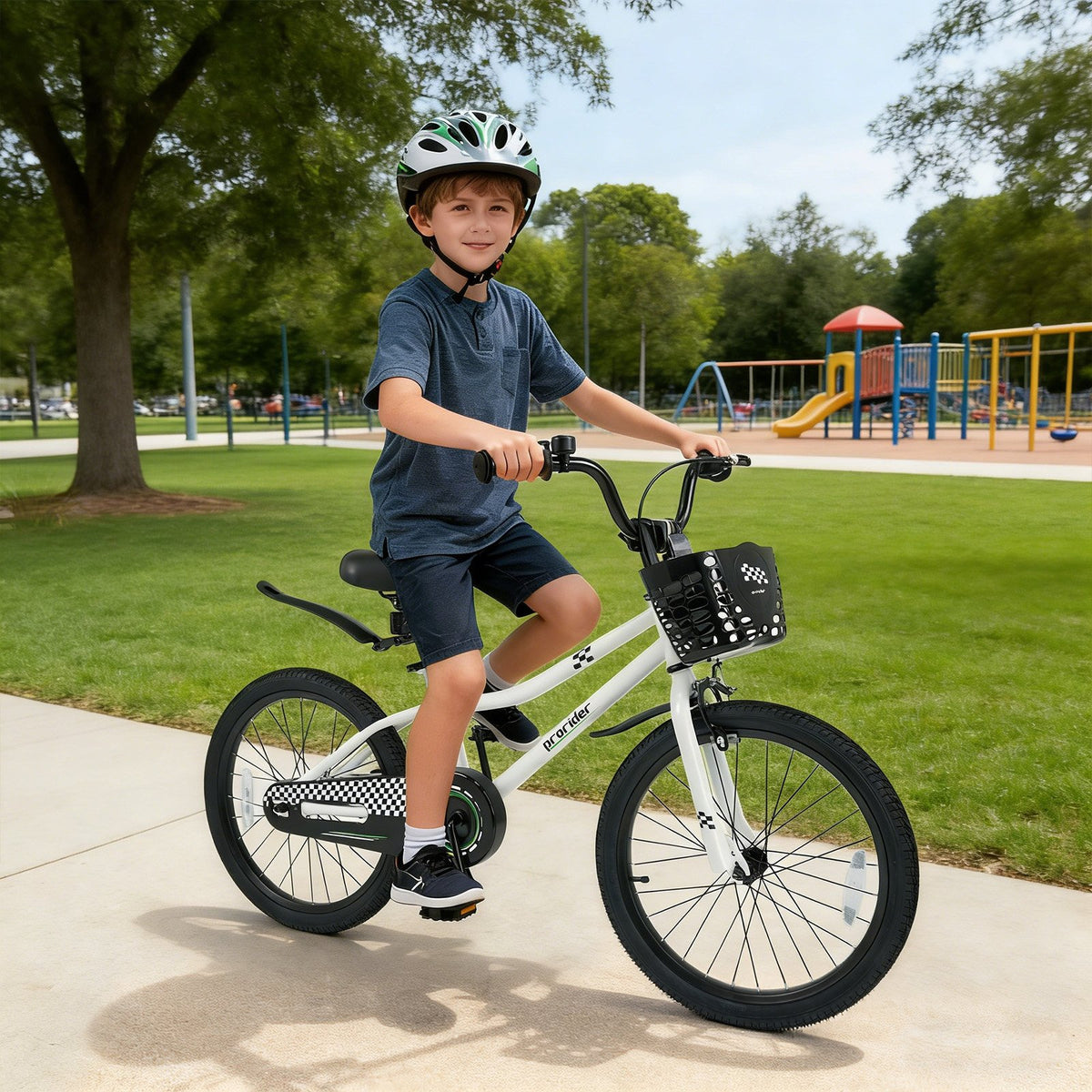 20 Inch Kids Bike Adjustable with Kickstand and Storage Basket for Aged 8+ Years-White view 2