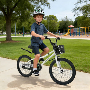 20 Inch Kids Bike Adjustable with Kickstand and Storage Basket for Aged 8+ Years-White view 2